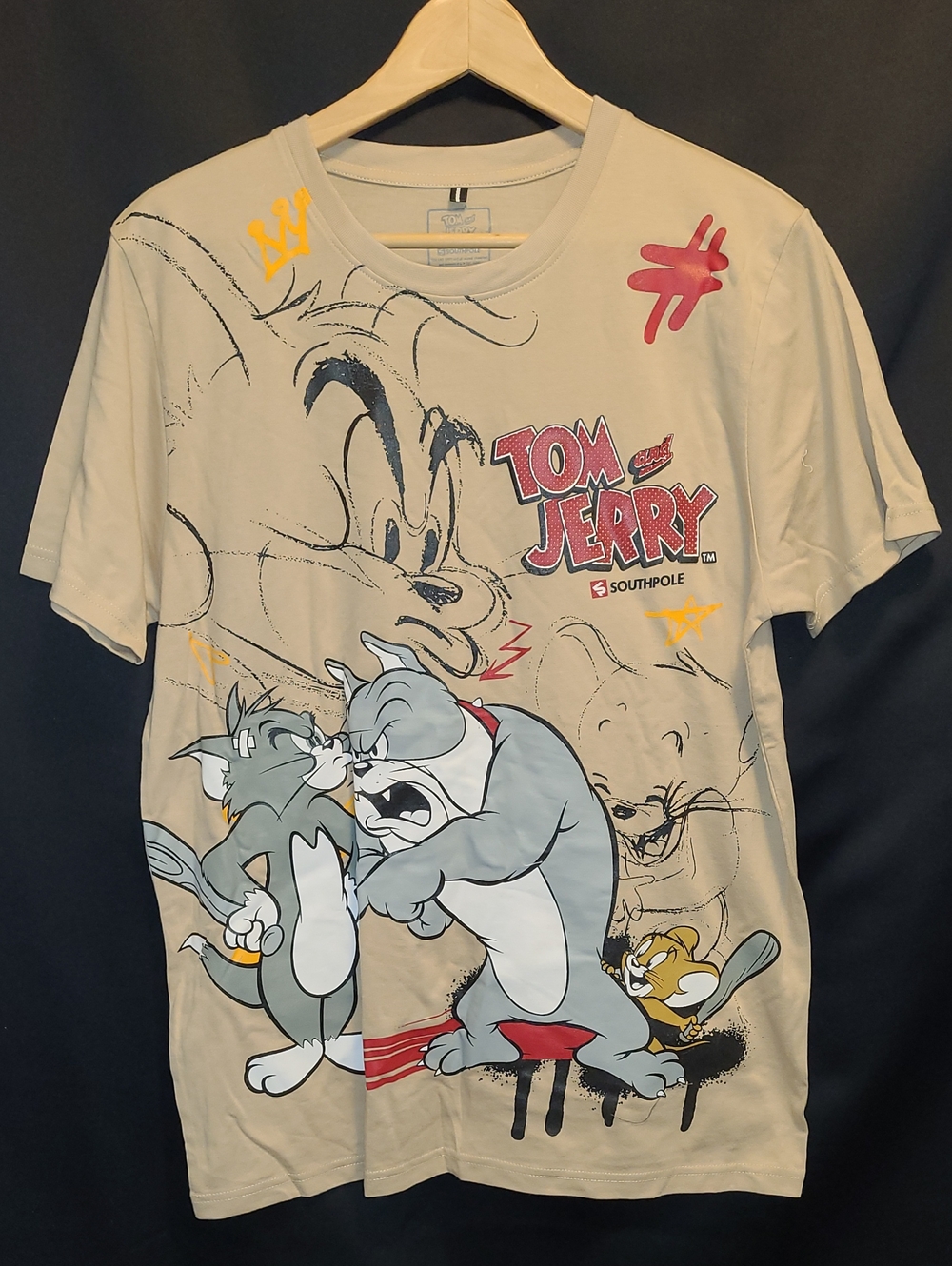 Tom & Jerry X SOUTHPOLE Graphic Tee in Beige with Gray Characters